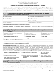 Document preview: ICE Formulario 60-001 Exencion De Privacidad Y Autorizacion De Divulgacion a Terceros (Spanish)