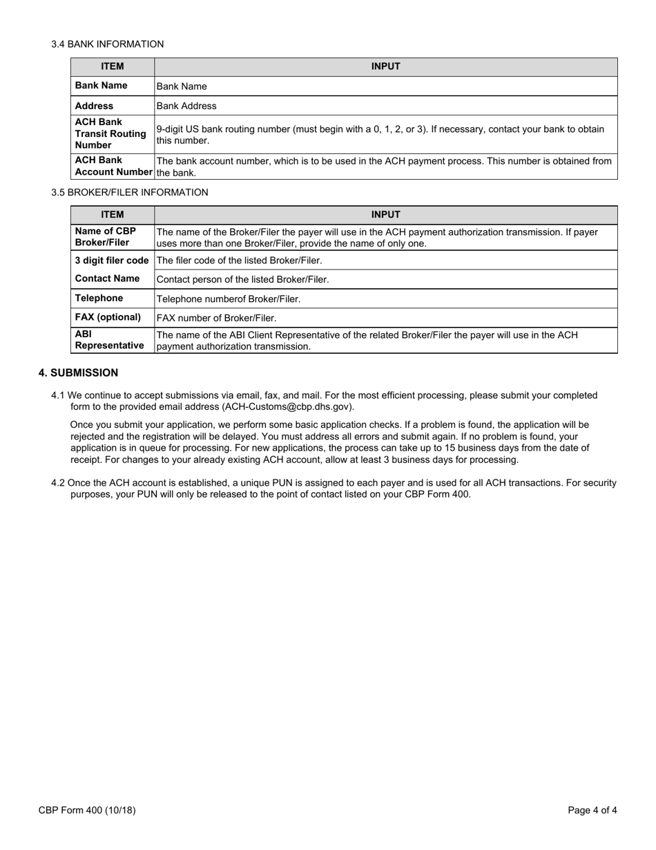 Cbp Form 400