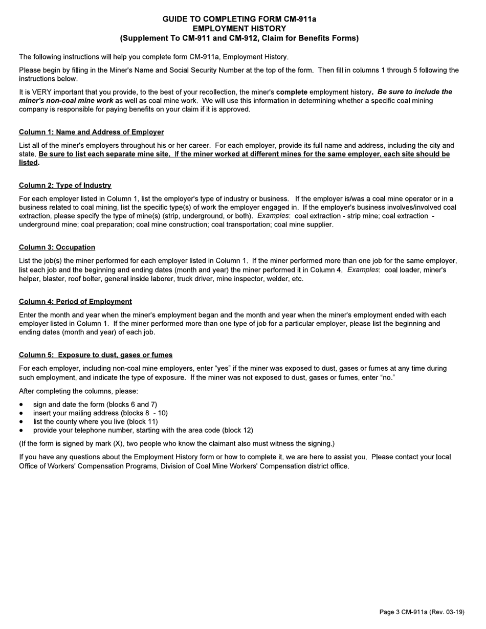 Form CM-911A Employment History, Page 3
