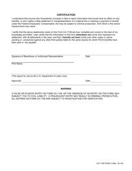 Form CA-1108 Long Form Statement of Recovery, Page 2