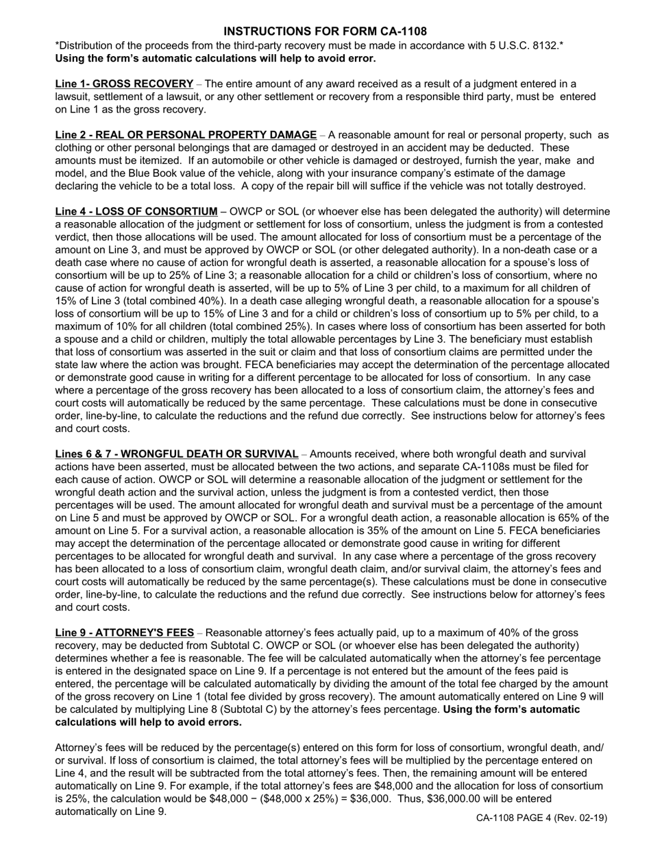 Form CA-1108 Long Form Statement of Recovery, Page 4