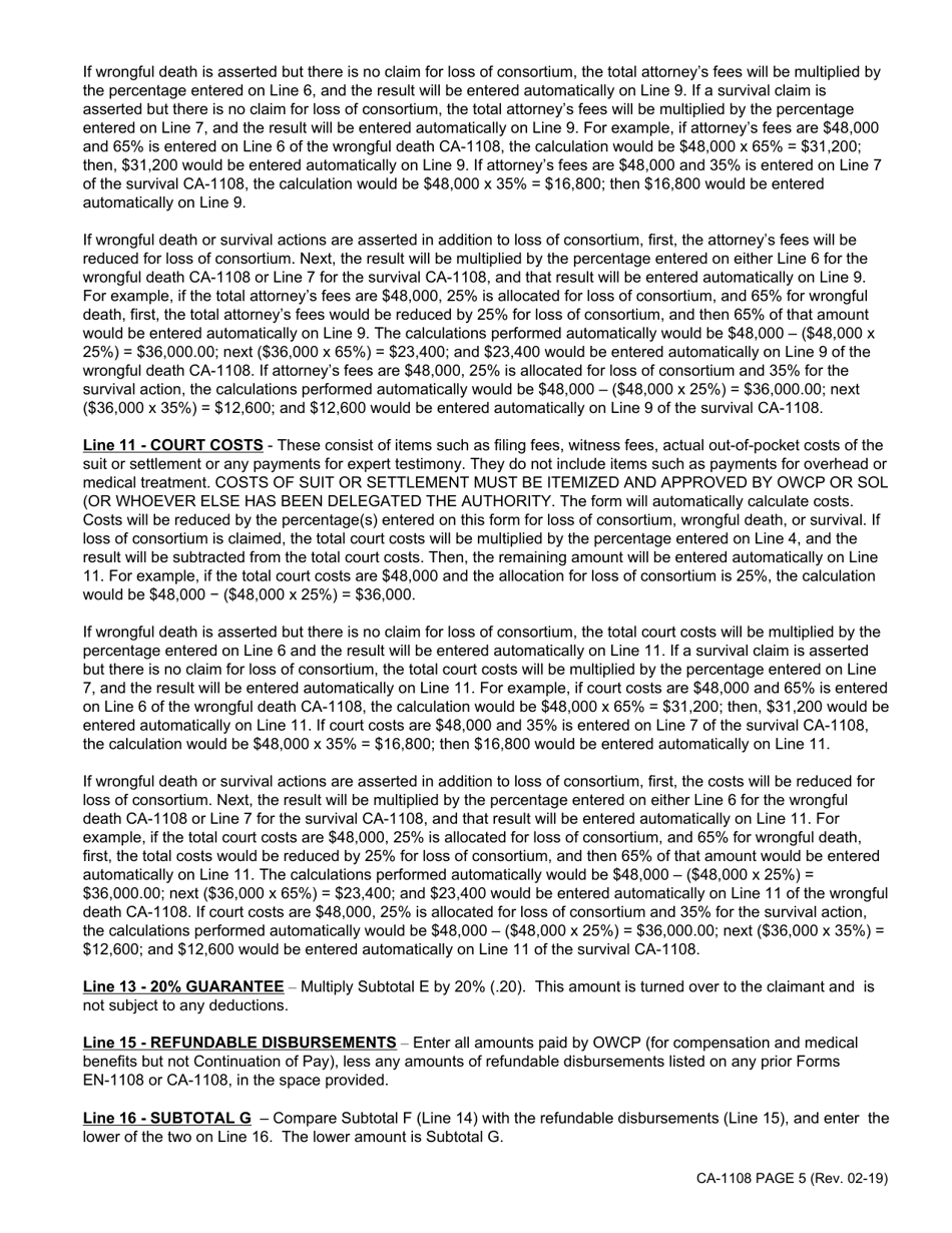 Form CA-1108 Long Form Statement of Recovery, Page 5