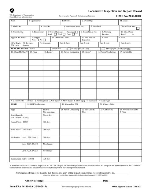FRA Form F6180-49A Locomotive Inspection and Repair Record