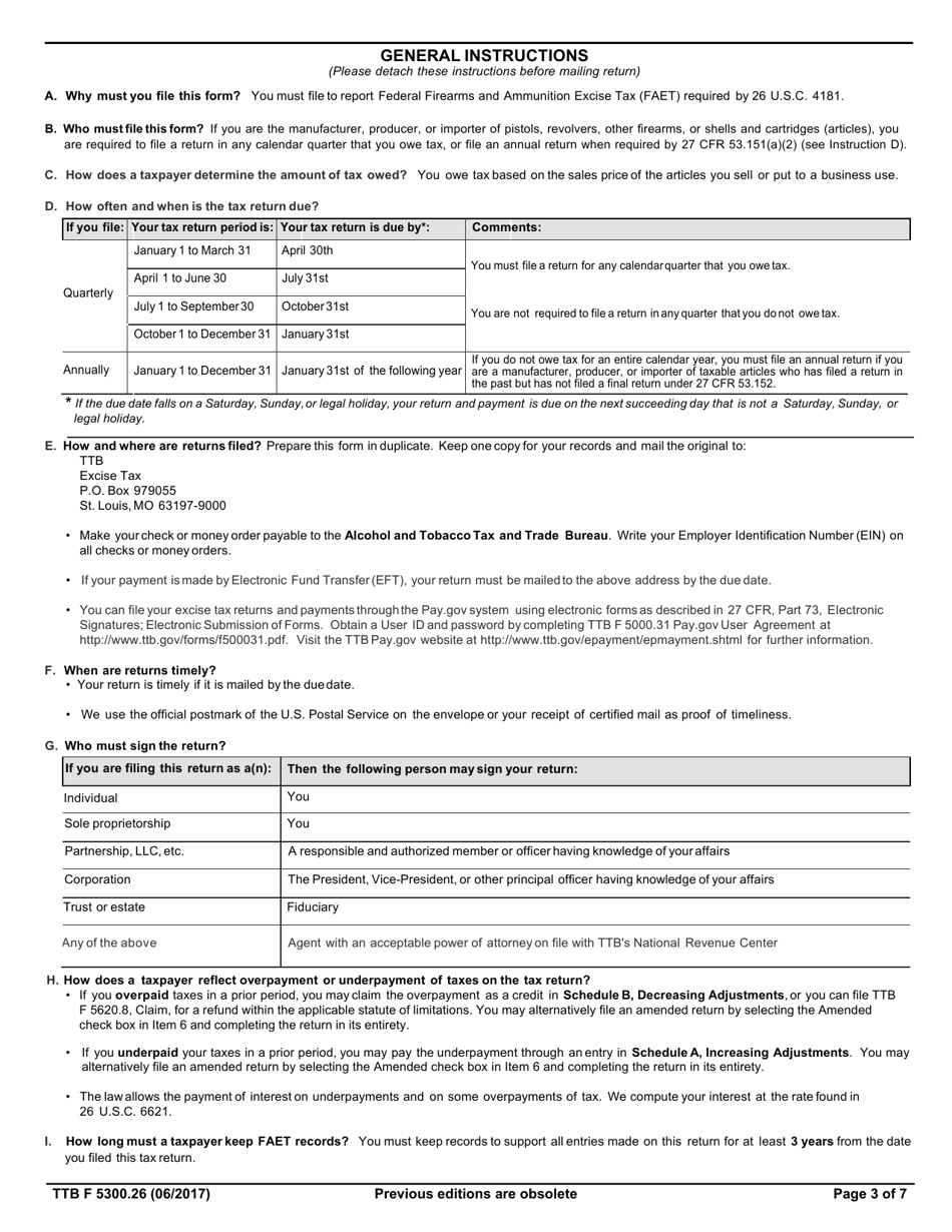 TTB Form 5300.26 Federal Firearms and Ammunition Quarterly Excise Tax Return, Page 3
