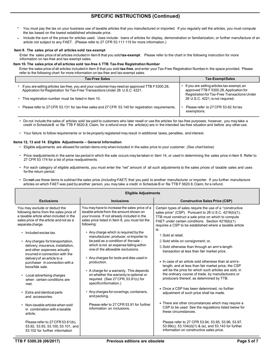 TTB Form 5300.26 Federal Firearms and Ammunition Quarterly Excise Tax Return, Page 5