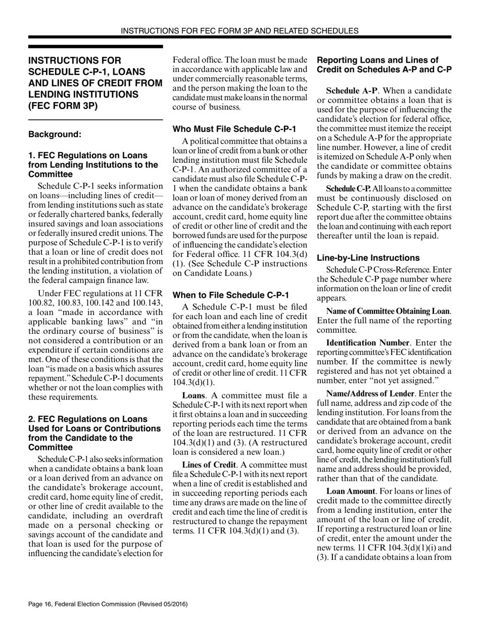 Instructions for FEC Form 3P Report of Receipts and Disbursements by an Authorized Committee of a Candidate for the Office of President or Vice President, Page 16