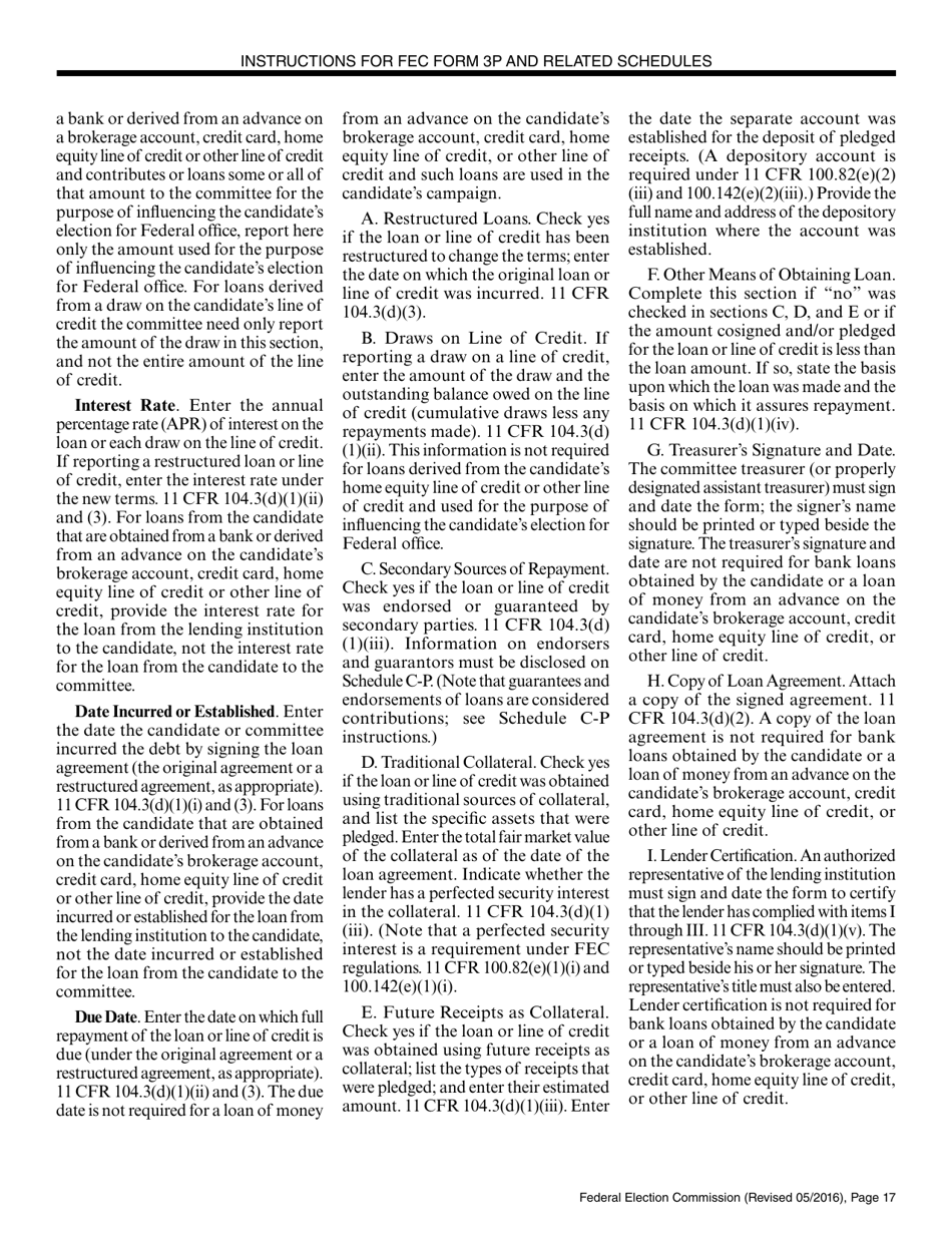 Instructions for FEC Form 3P Report of Receipts and Disbursements by an Authorized Committee of a Candidate for the Office of President or Vice President, Page 17
