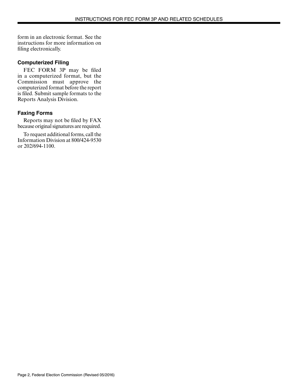 Instructions for FEC Form 3P Report of Receipts and Disbursements by an Authorized Committee of a Candidate for the Office of President or Vice President, Page 2