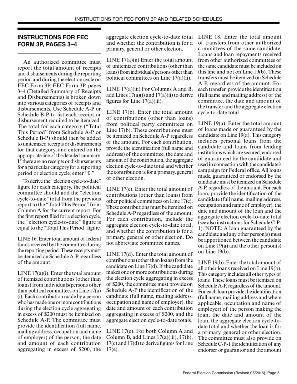 Instructions for FEC Form 3P Report of Receipts and Disbursements by an Authorized Committee of a Candidate for the Office of President or Vice President, Page 5