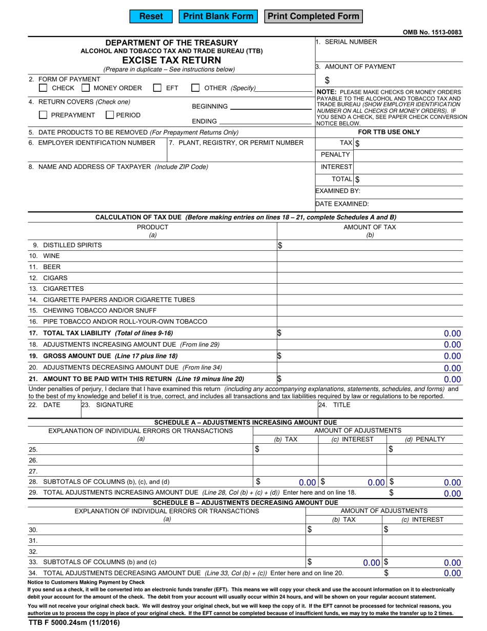 TTB Form 5000.24SM Excise Tax Return, Page 1