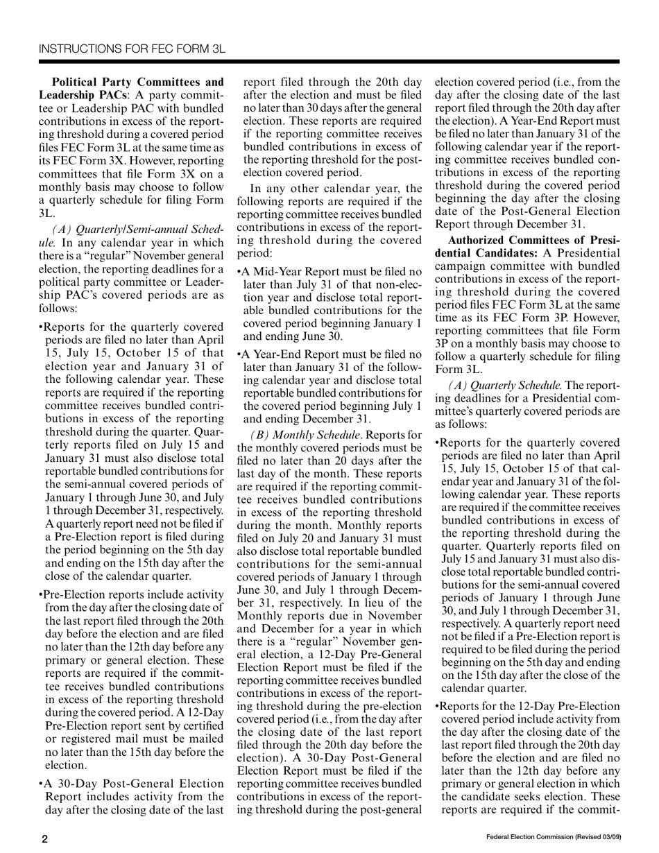 Instructions for FEC Form 3L Report of Contributions Bundled by Lobbyists / Registrants and Lobbyist / Registrant Pacs, Page 2