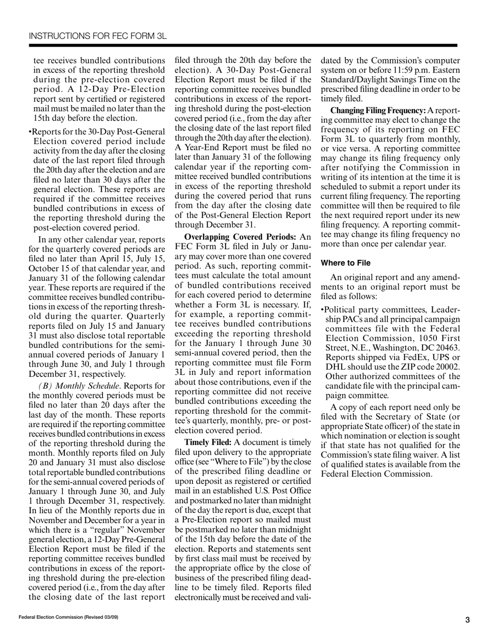 Instructions for FEC Form 3L Report of Contributions Bundled by Lobbyists / Registrants and Lobbyist / Registrant Pacs, Page 3