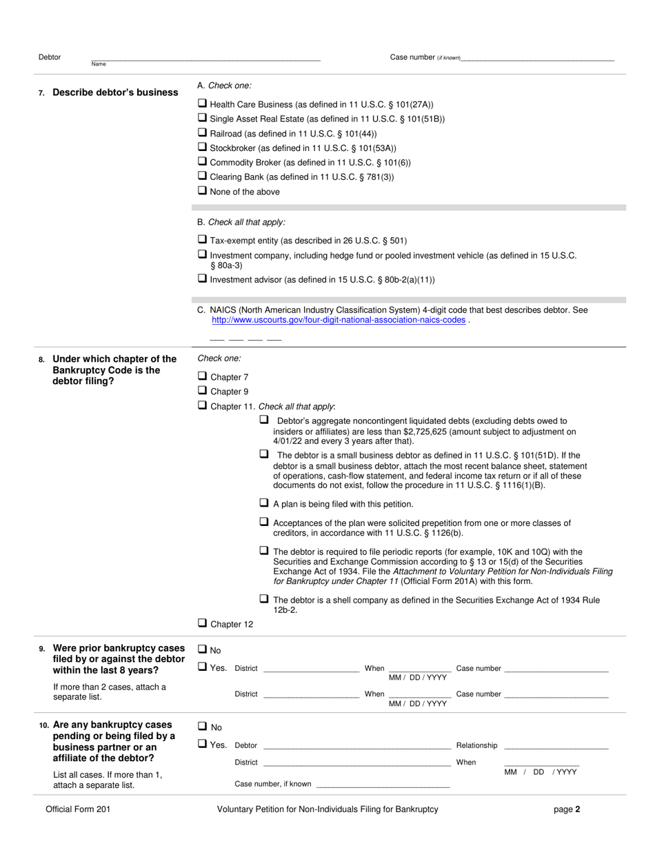 Official Form 201 - Fill Out, Sign Online and Download Printable PDF ...