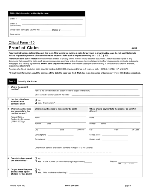 Official Form 410  Printable Pdf