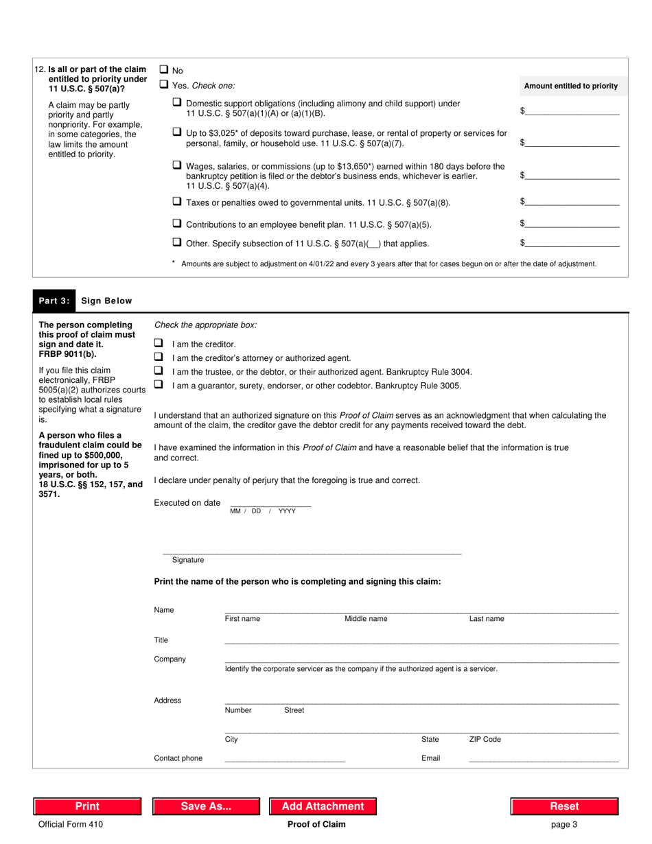 Official Form 410 Fill Out Sign Online And Download Fillable Pdf