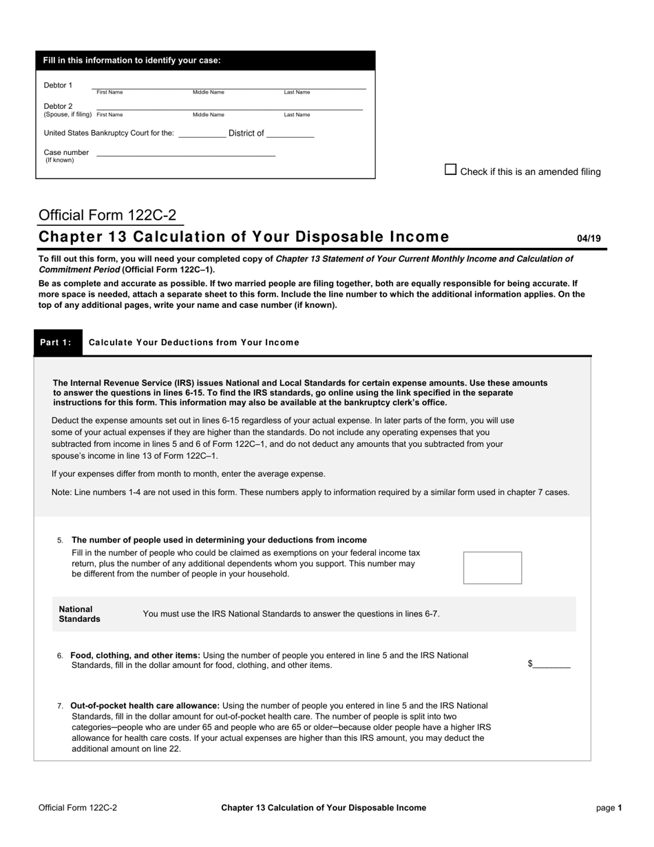 Official Form 122C-2 Chapter 13 Calculation of Your Disposable Income, Page 1