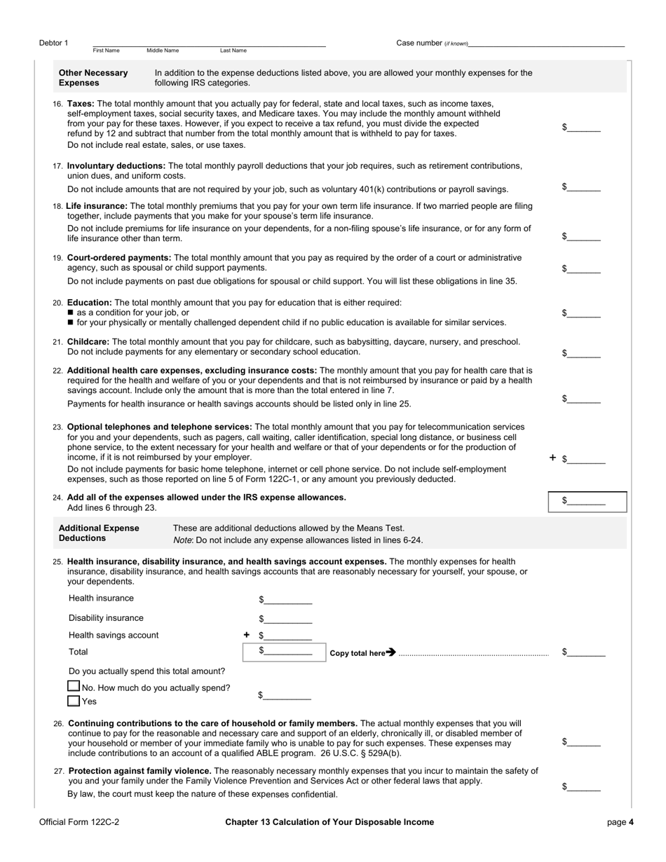 Official Form 122C-2 Chapter 13 Calculation of Your Disposable Income, Page 4
