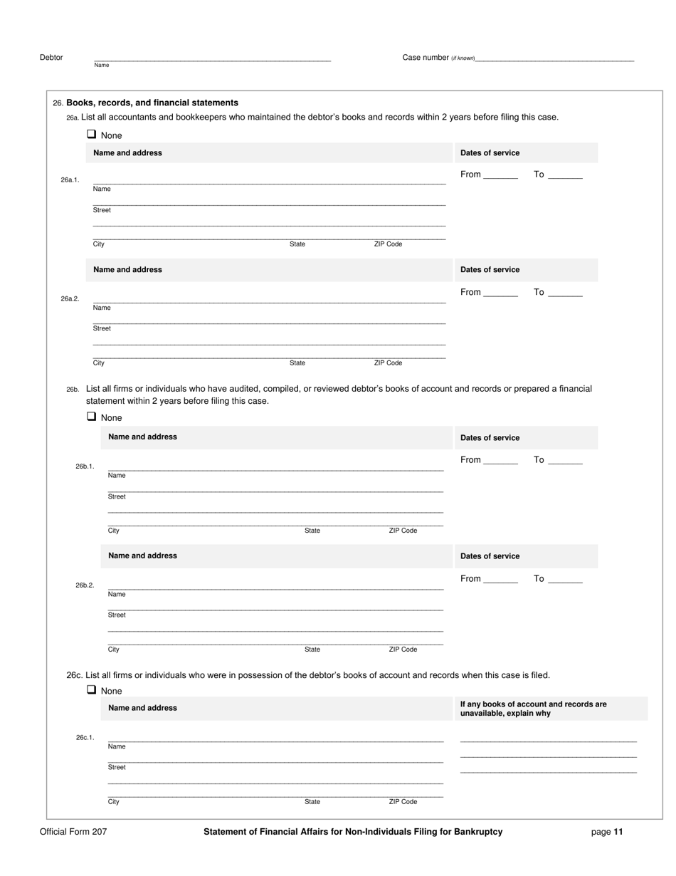 Official Form 207 Statement of Financial Affairs for Non-individuals Filing for Bankruptcy, Page 11
