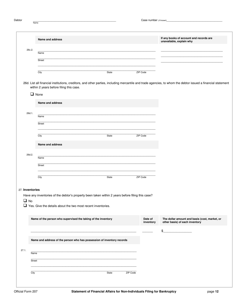 Official Form 207 Statement of Financial Affairs for Non-individuals Filing for Bankruptcy, Page 12
