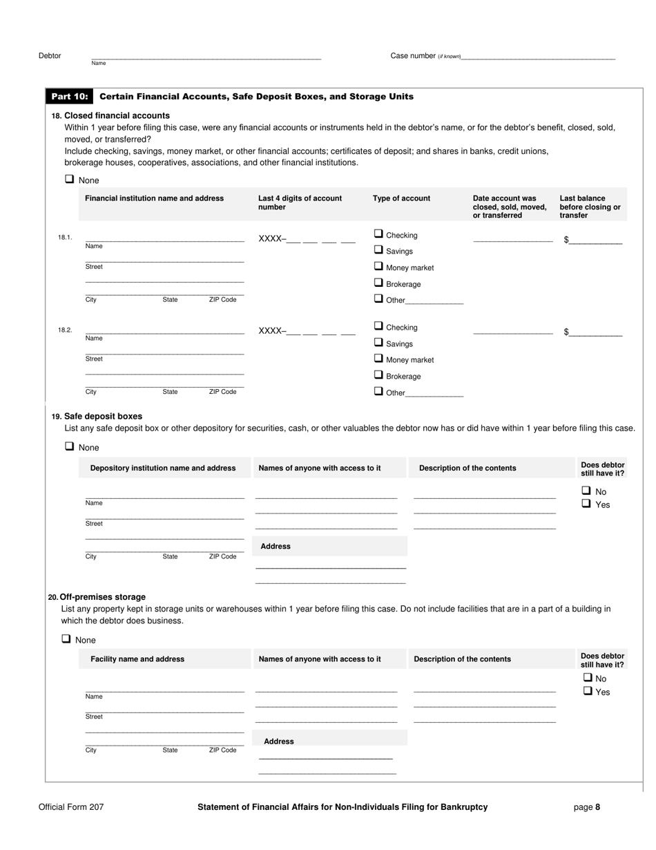 Official Form 207 Statement of Financial Affairs for Non-individuals Filing for Bankruptcy, Page 8