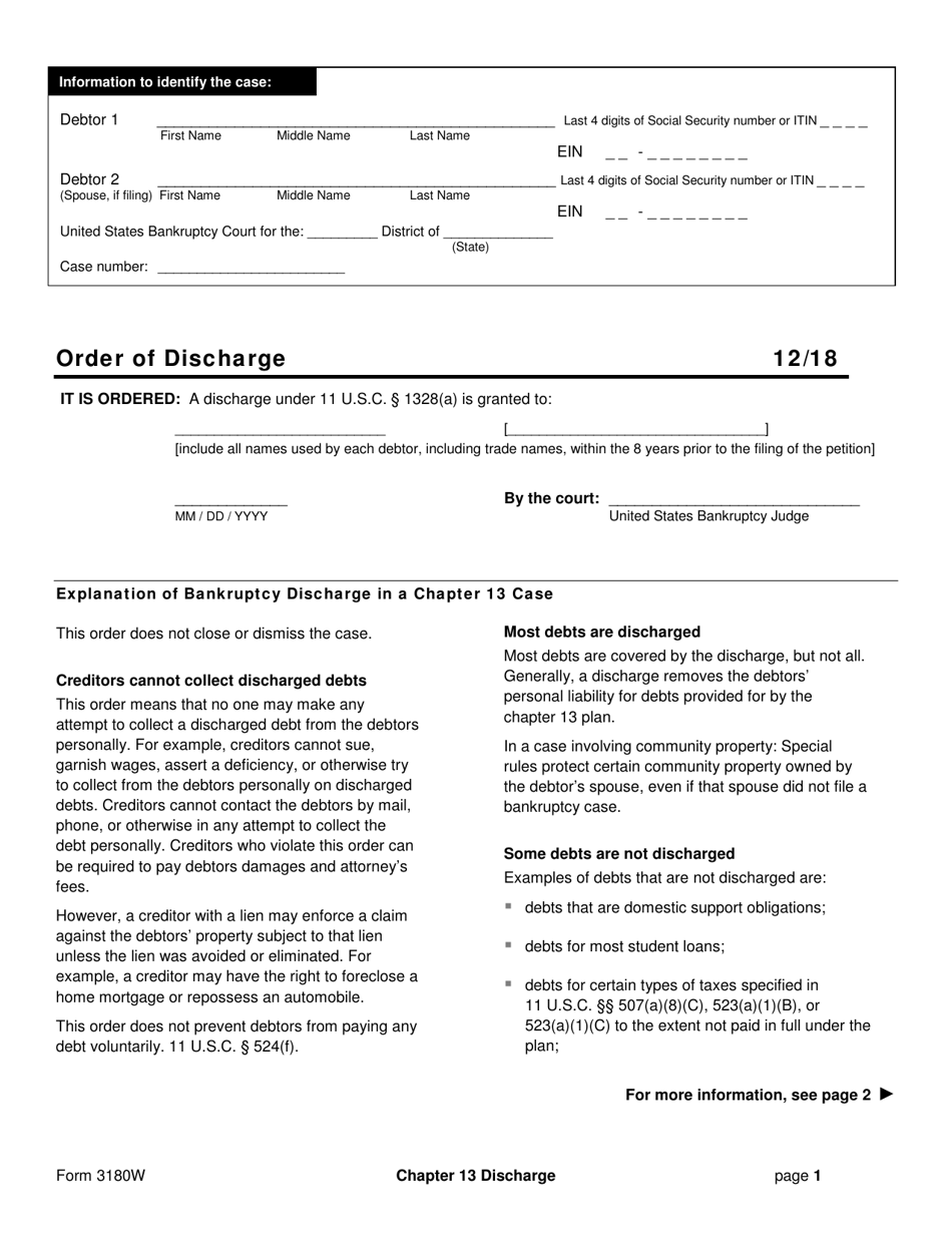 Official Form 3180W Order of Discharge, Page 1