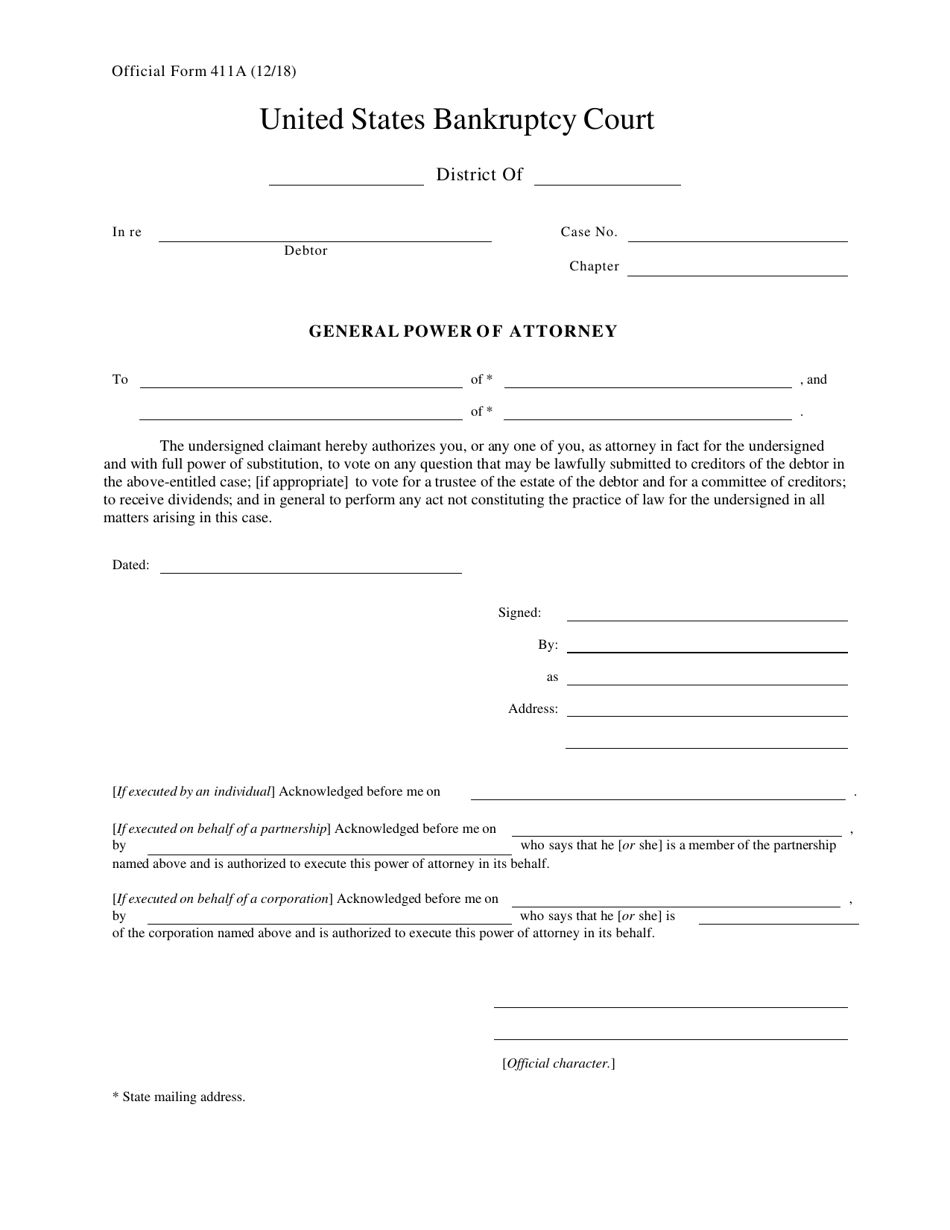 Official Form 411A General Power of Attorney, Page 1