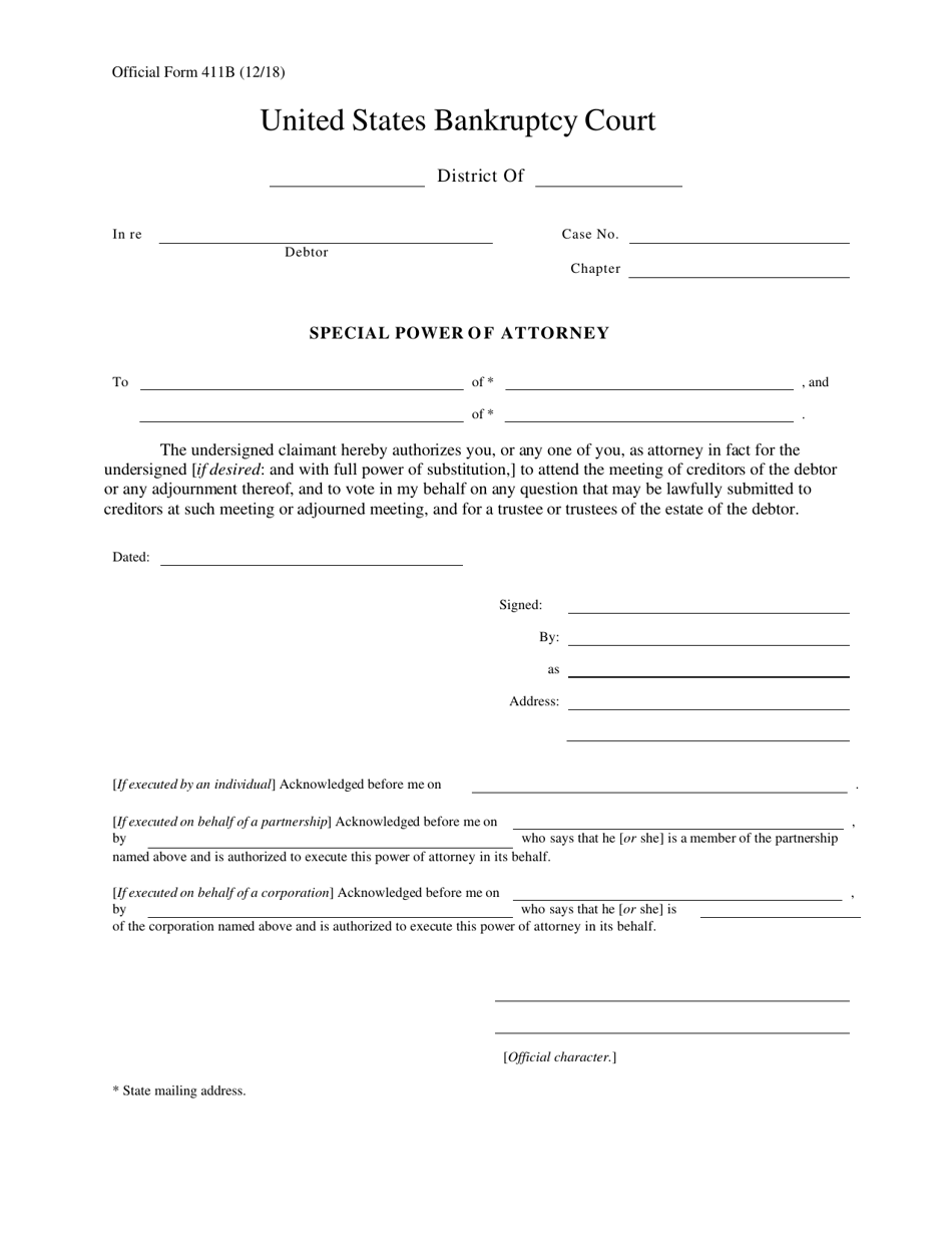 Official Form 411B Special Power of Attorney, Page 1