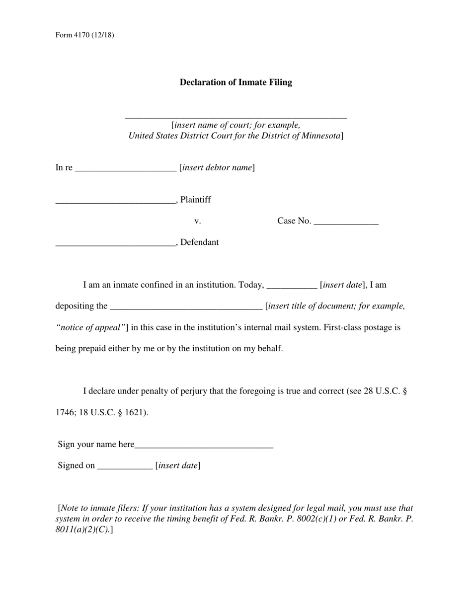 Form 4170 Declaration of Inmate Filing, Page 1