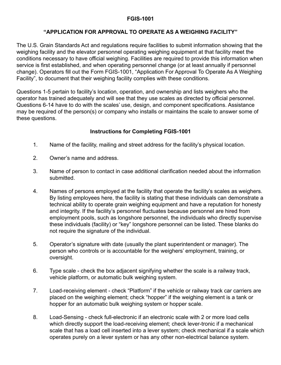 Form FGIS-1001 Application for Approval to Operate as a Weighing Facility, Page 3