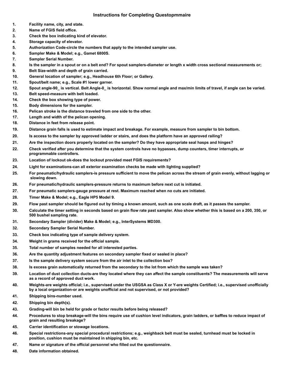 Form FGIS-998 Questionnaire for Proposed Diverter-type Mechanical Sampler, Page 3