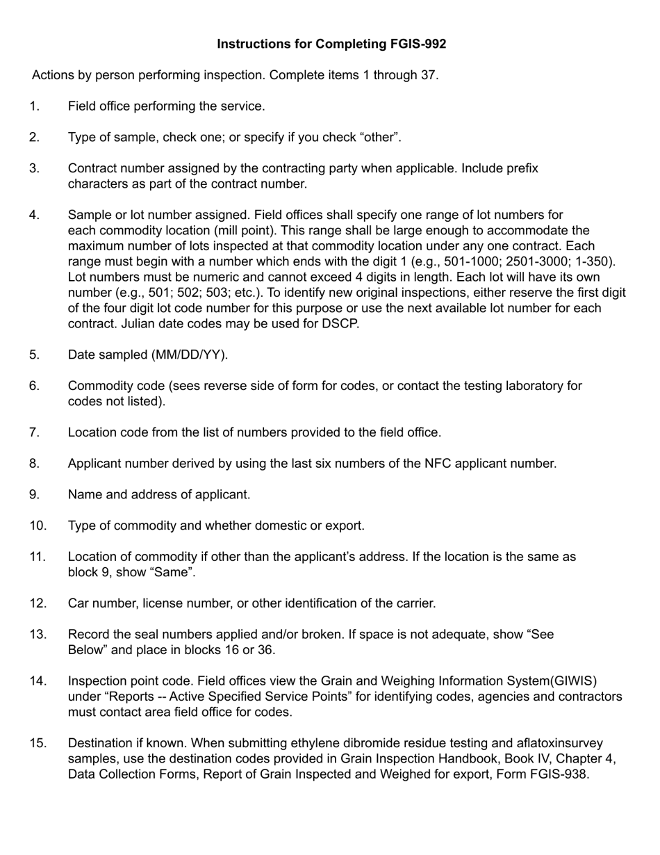 Form FGIS-992 Service Performed Report, Page 3
