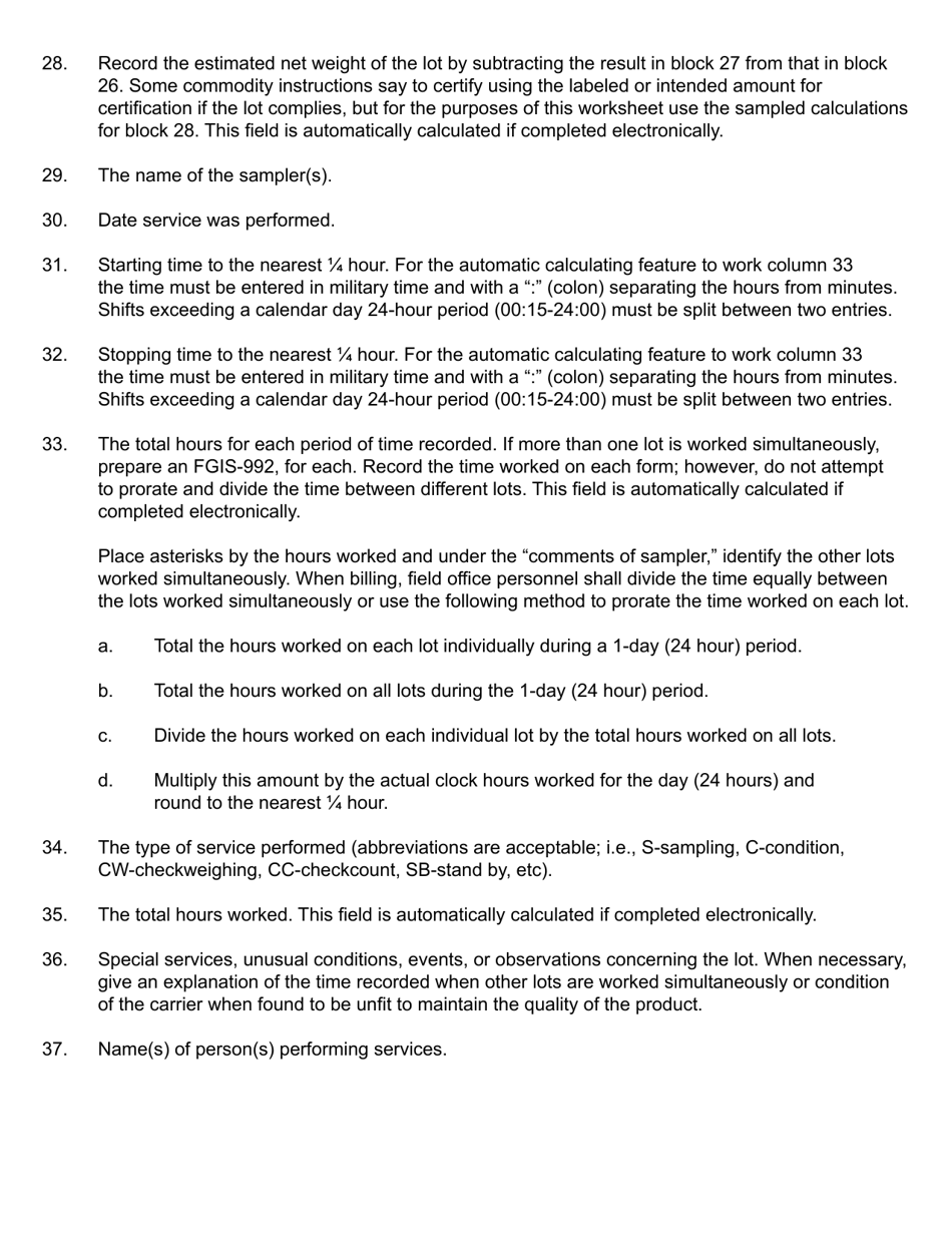 Form FGIS-992 Service Performed Report, Page 5