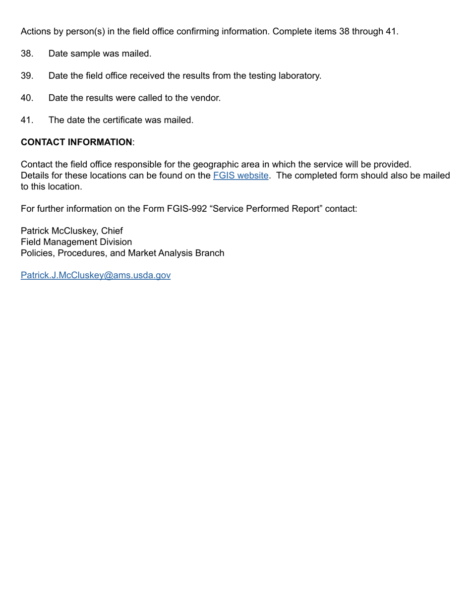 Form FGIS-992 Service Performed Report, Page 6