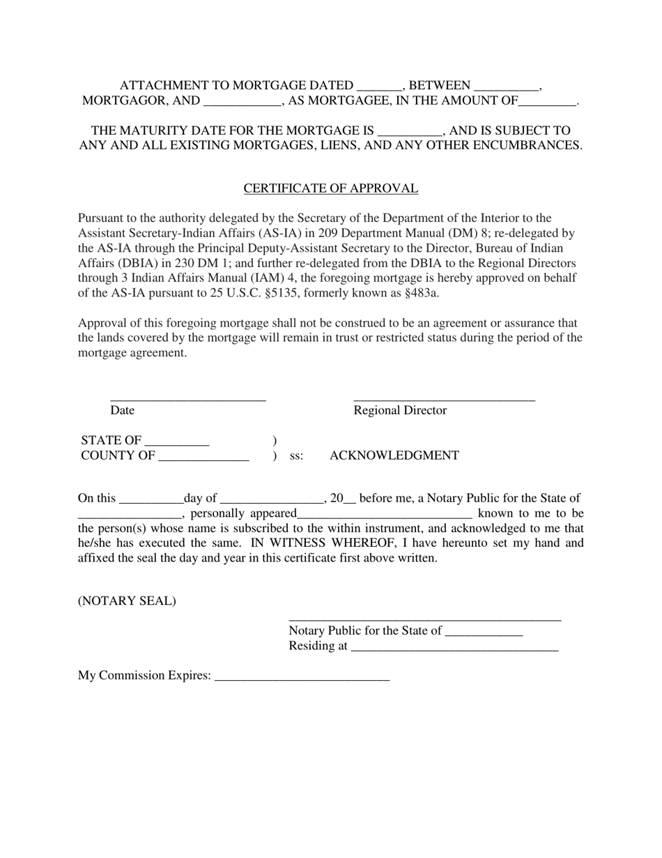 Certificate of Approval - Mortgage Processing of Trust Properties, Page 1