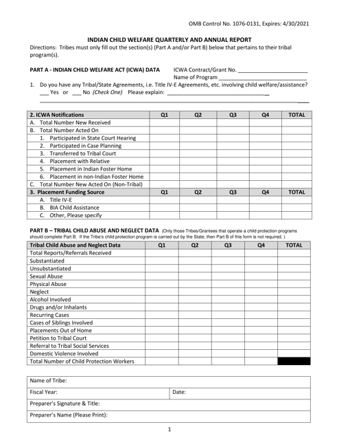 Indian Child Welfare Quarterly and Annual Report Download Printable PDF ...