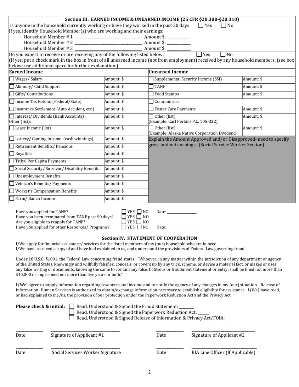 BIA Form 5-6601 Application for Financial Assistance and Social Services, Page 4