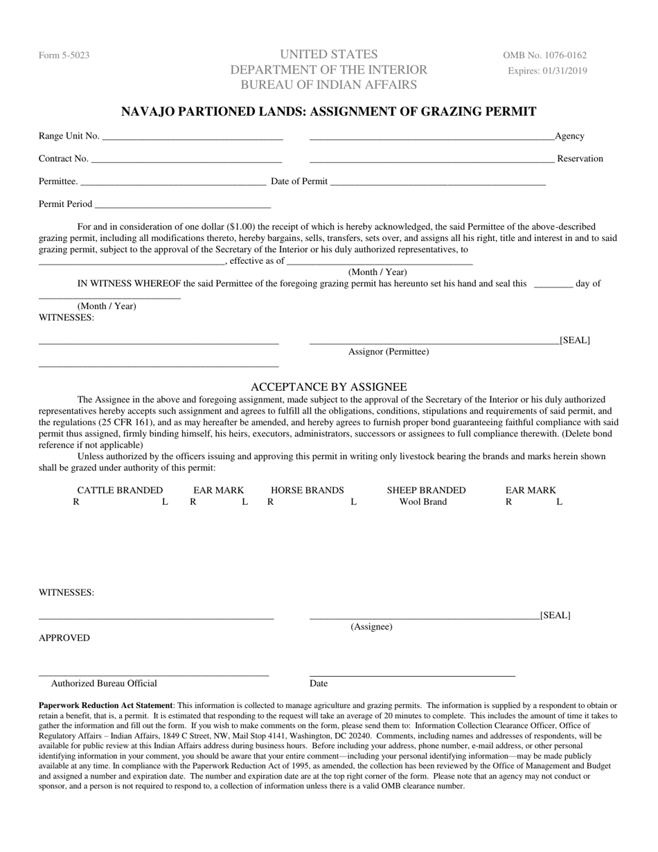 BIA Form 5-5023 Navajo Partioned Lands: Assignment of Grazing Permit, Page 1