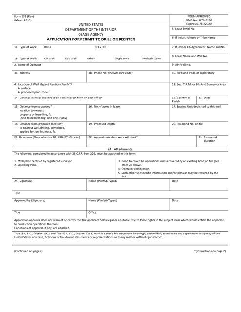 Osage Form 139 Application for Permit to Drill or Reenter
