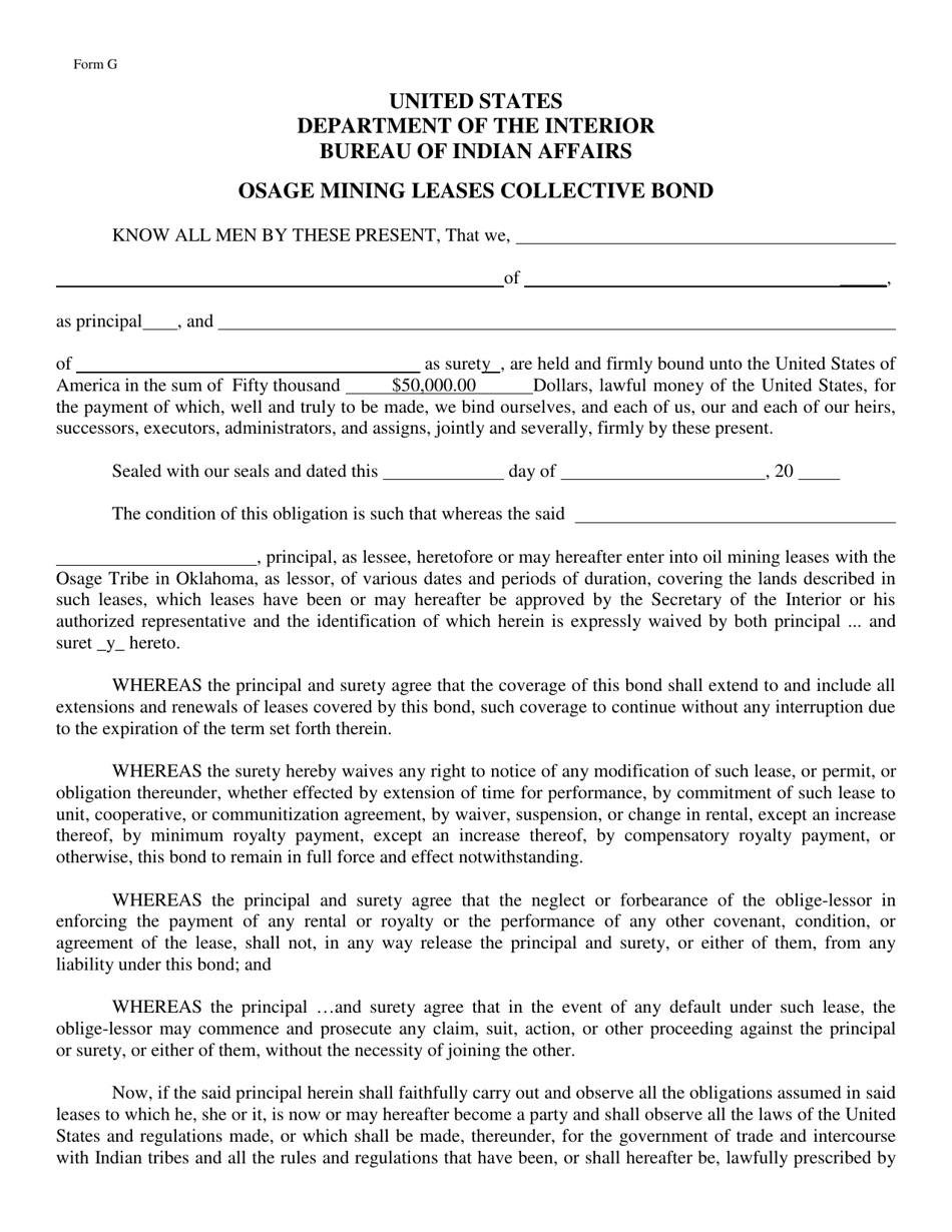 Osage Form G Osage Mining Leases Collective Bond, Page 1