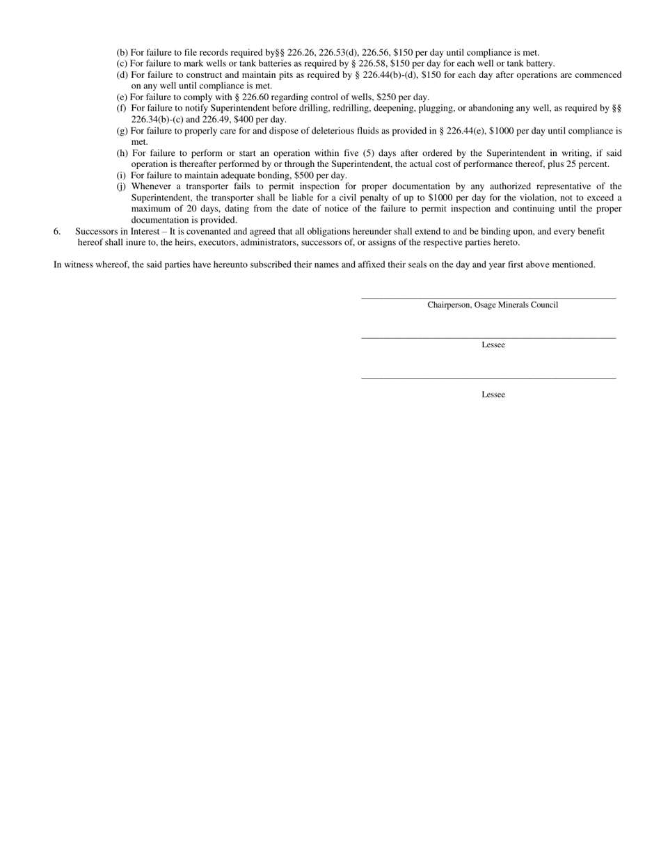 Osage Form A Gas Mining Lease Osage Reservation, Oklahoma, Page 3