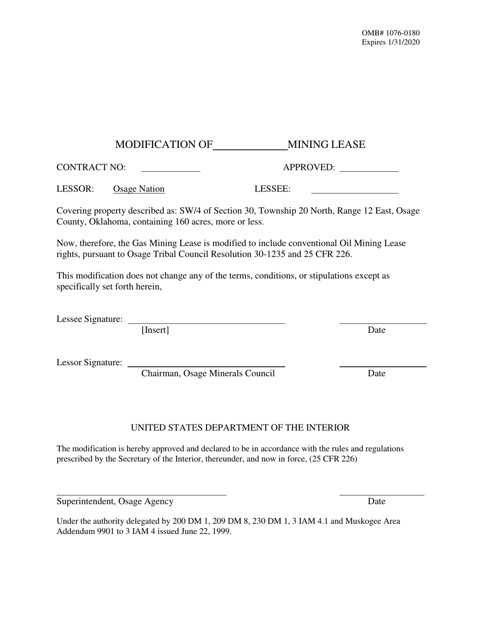 Mining Lease Modification Form, Page 1
