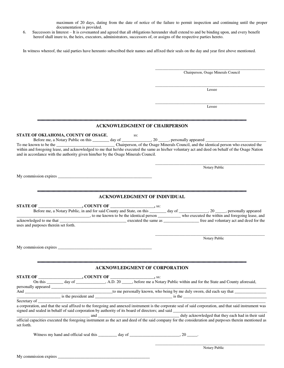Osage Form C Oil  Gas Mining Lease Osage Reservation, Oklahoma, Page 3
