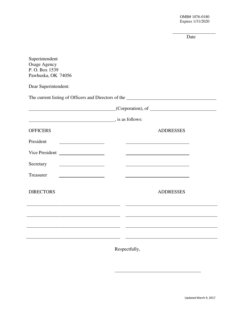 Template Letter for List of Corporate Officers, Page 1
