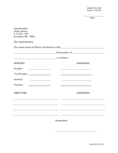 &quot;Template Letter for List of Corporate Officers&quot; Download Pdf