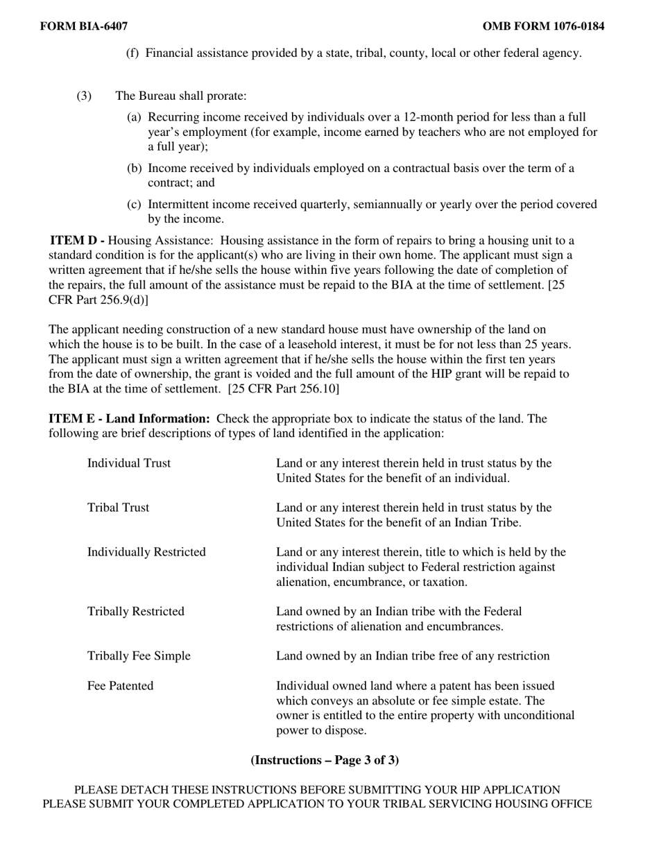 Instructions for BIA Form 6407 Housing Assistance Application, Page 3