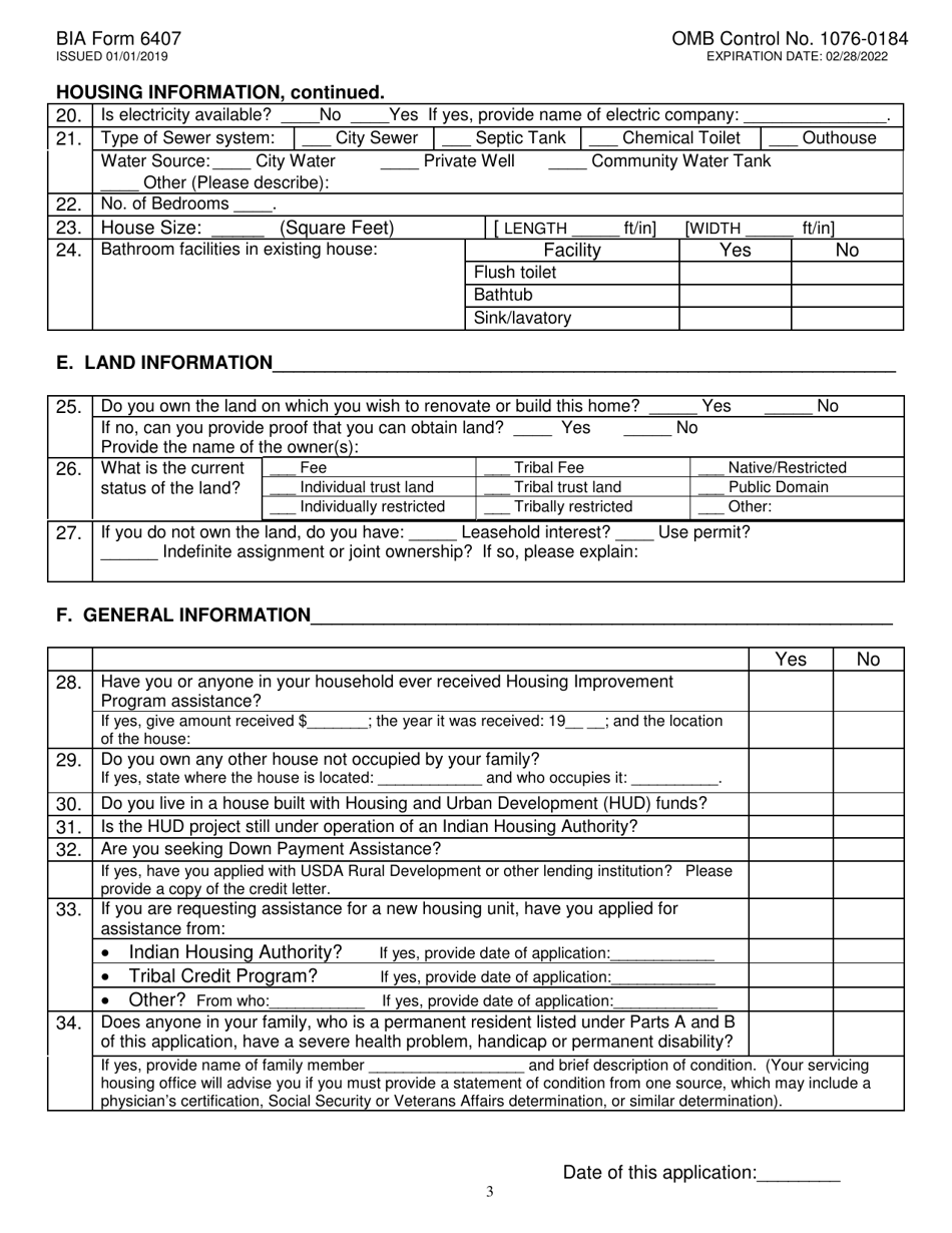 BIA Form 6407 Download Printable PDF or Fill Online Housing Assistance ...