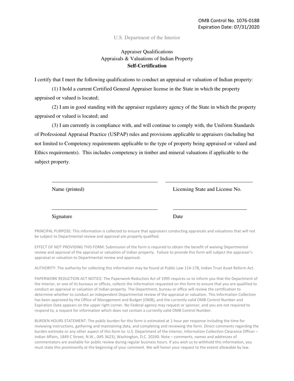 Self-certification of Appraiser Qualifications, Page 1