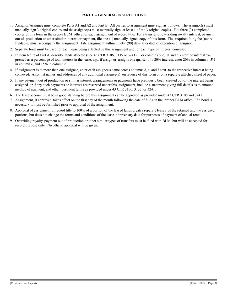 BLM Form 3000-3 Assignment of Record Title Interest in a Lease for Oil and Gas or Geothermal Resources, Page 3