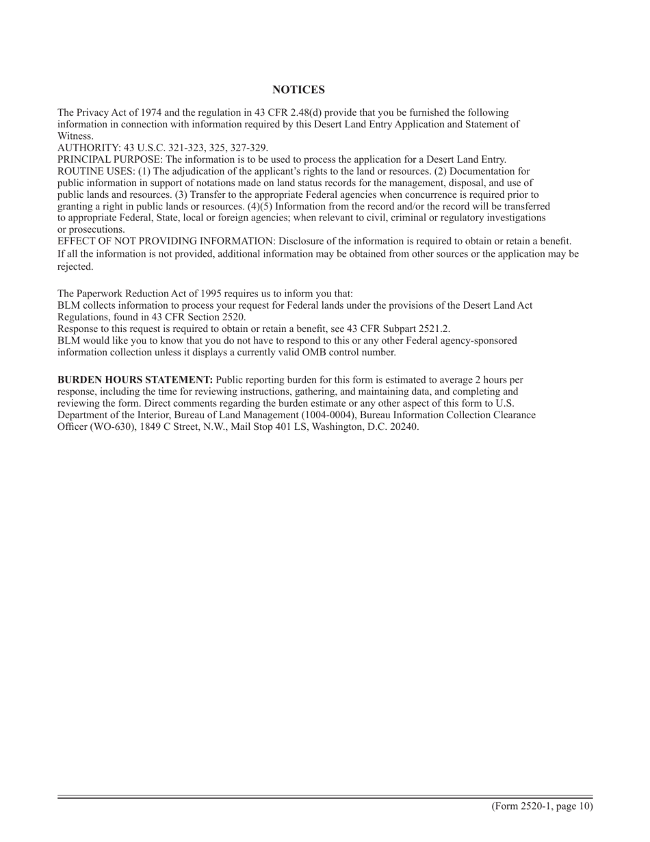 Form 2520-1 Desert Land Entry Application, Page 10
