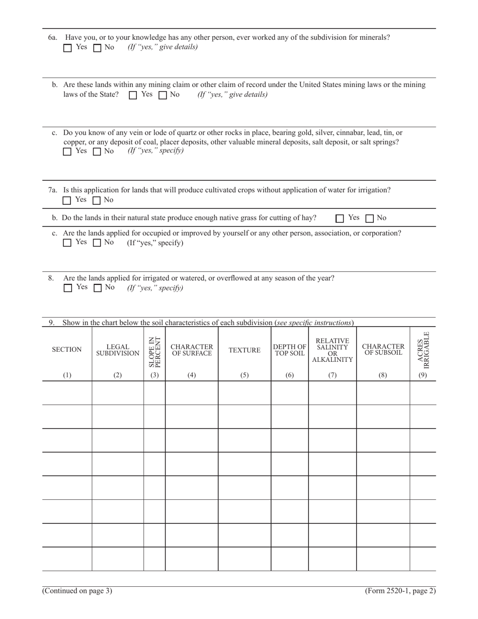 Form 2520-1 Desert Land Entry Application, Page 2